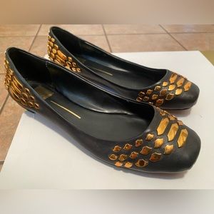 Dolce Vita Black Leather Flats Metal scale Design Size 8